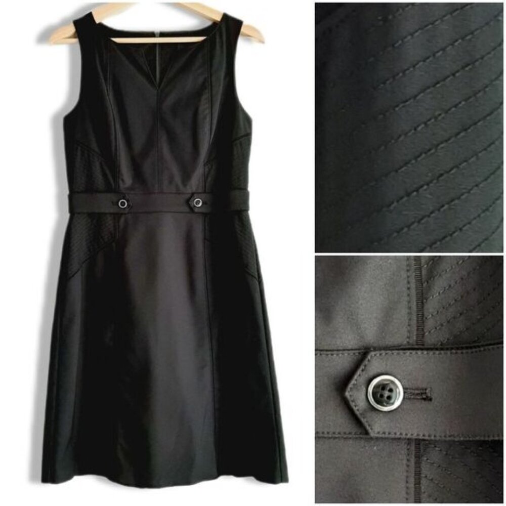 WHBM Classic Defined Waist Sheath Dress Knee Length Black Sz 6